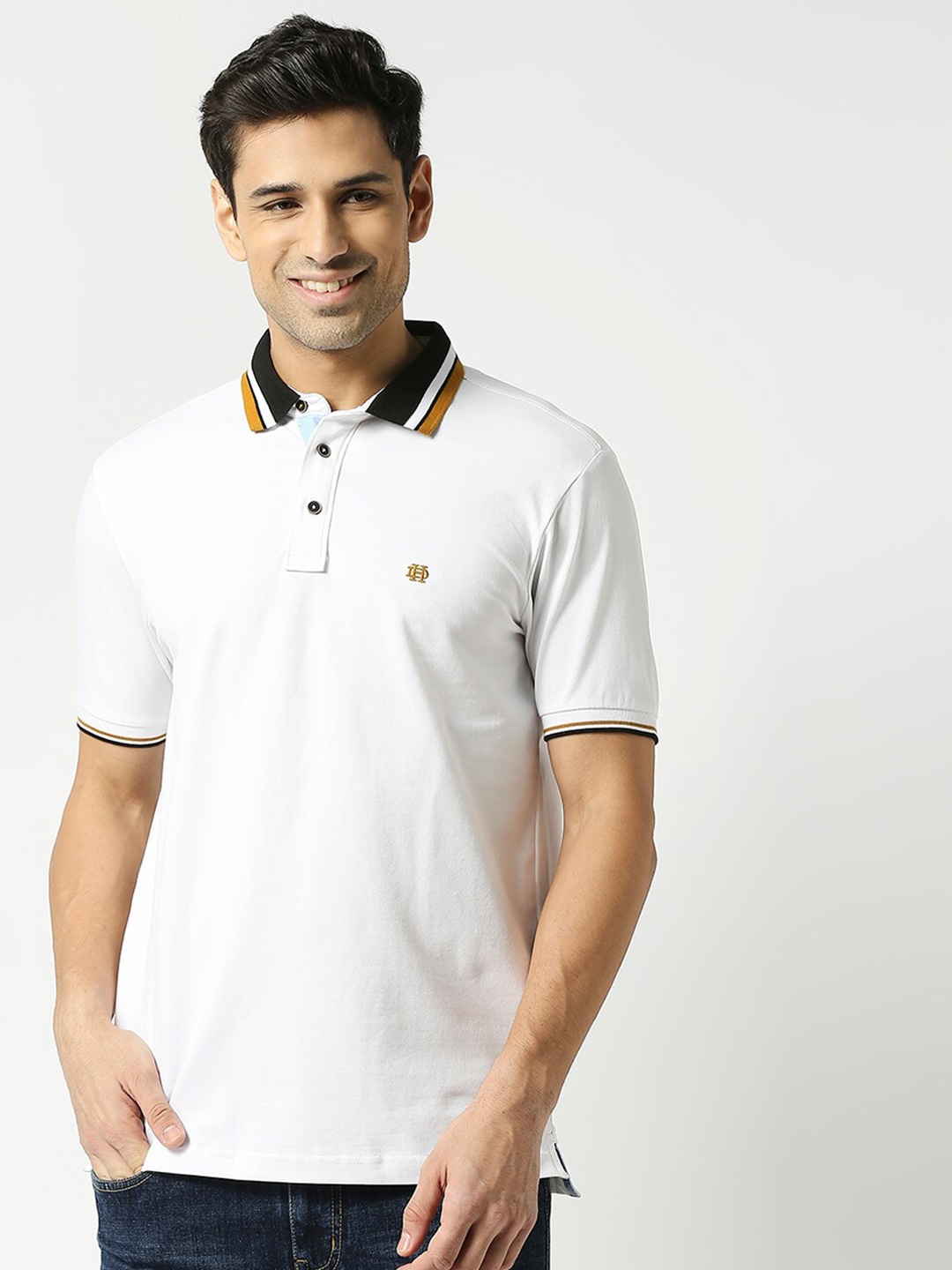 

DRAGON HILL Polo Collar Slim Fit Cotton T-shirt, White