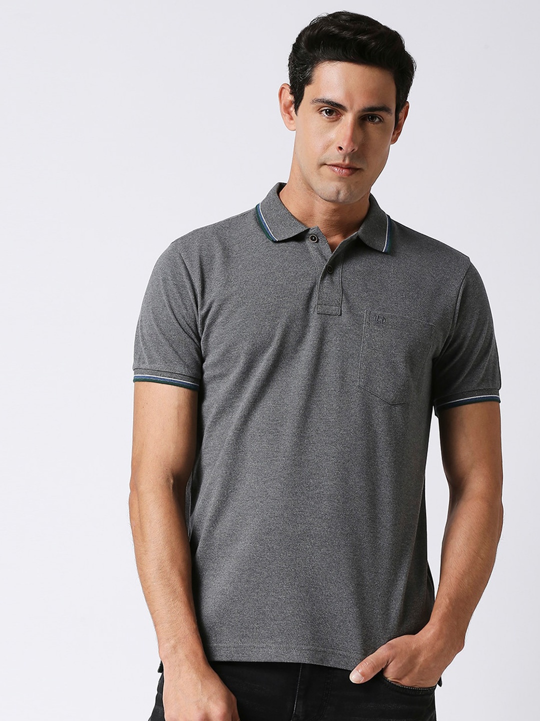 

DRAGON HILL Polo Collar Slim Fit Cotton T-shirt, Grey