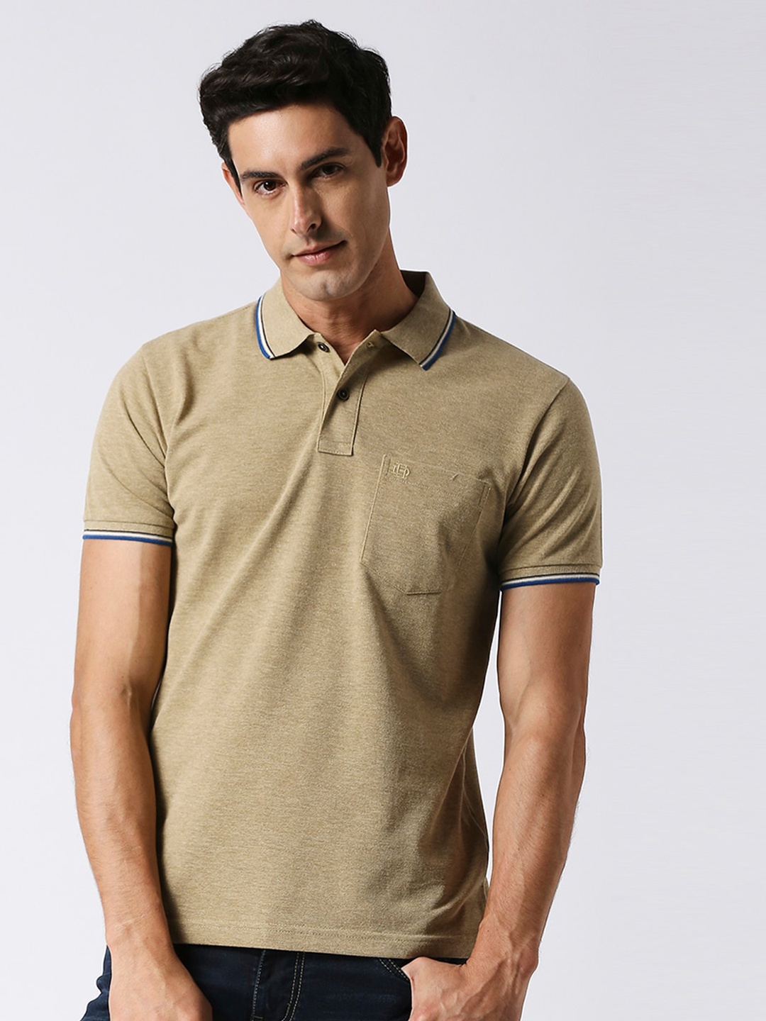 

DRAGON HILL Polo Collar Slim Fit Cotton T-shirt, Beige
