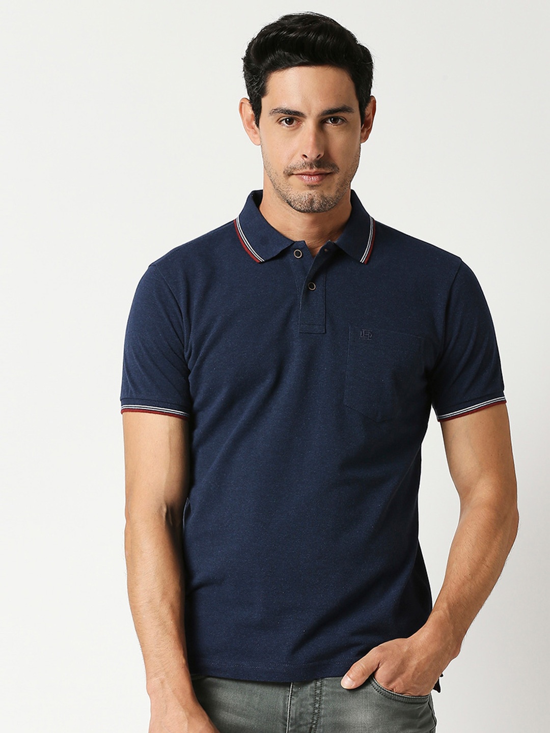 

DRAGON HILL Polo Collar Slim Fit Cotton T-shirt, Navy blue