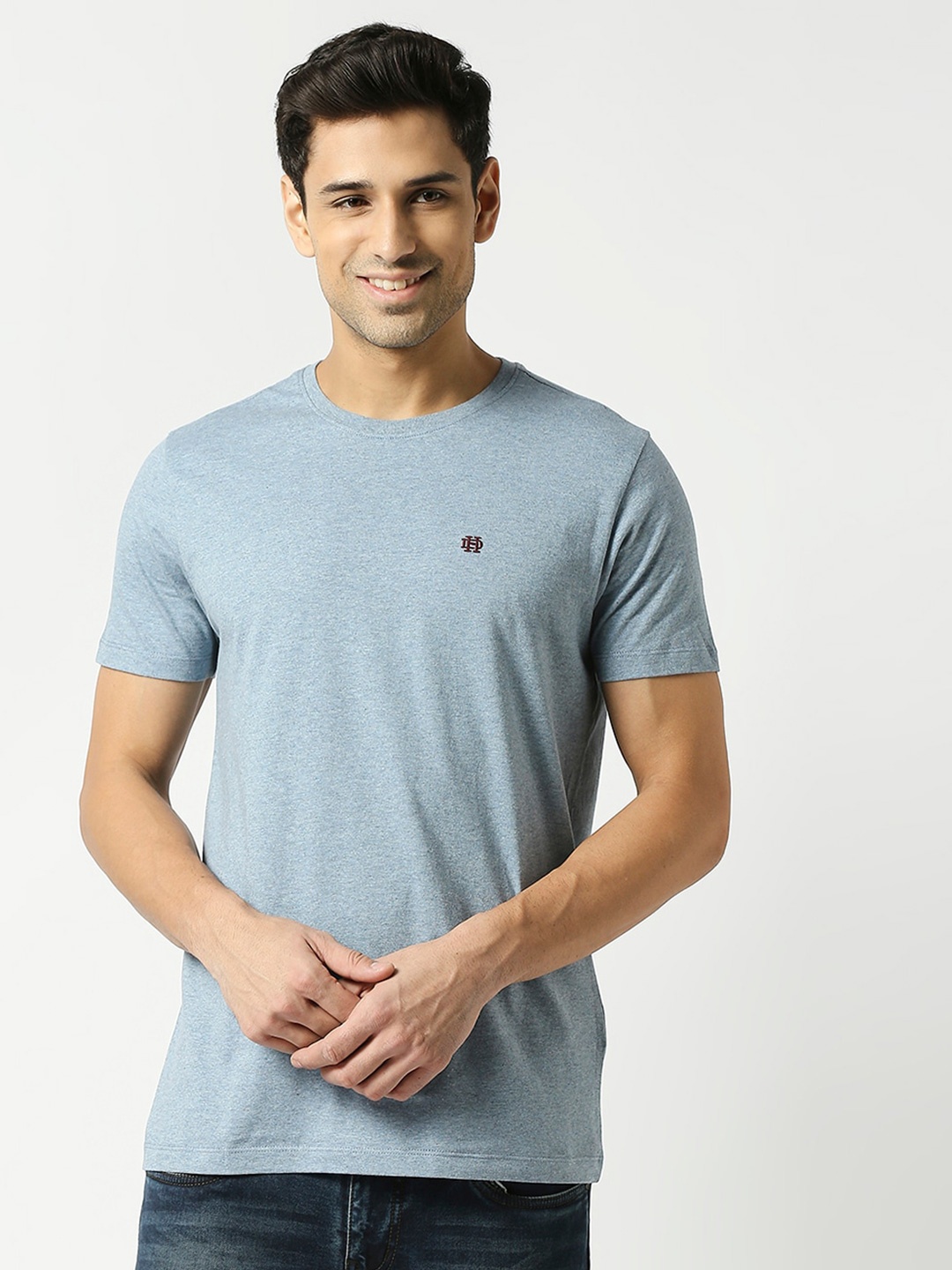 

DRAGON HILL Round Neck Slim Fit Cotton T-shirt, Blue