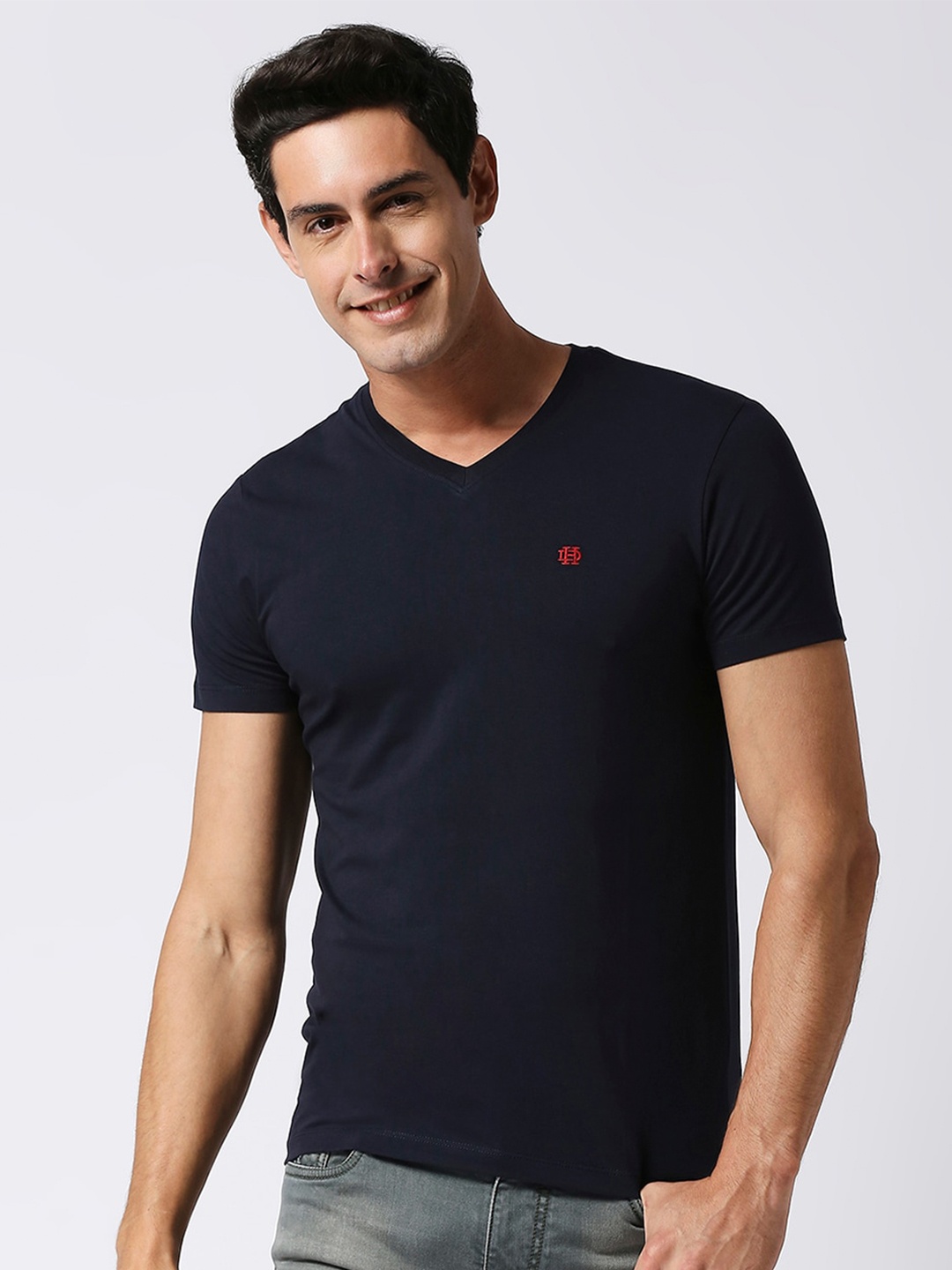 

DRAGON HILL V-Neck Slim Fit Casual Cotton T-shirt, Navy blue