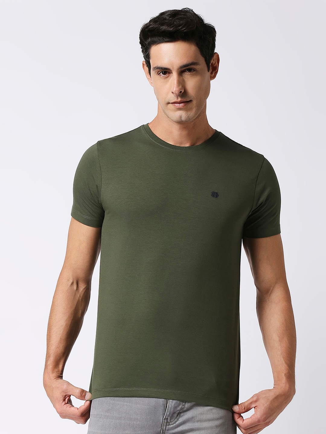 

DRAGON HILL Round Neck Slim Fit T-shirt, Green