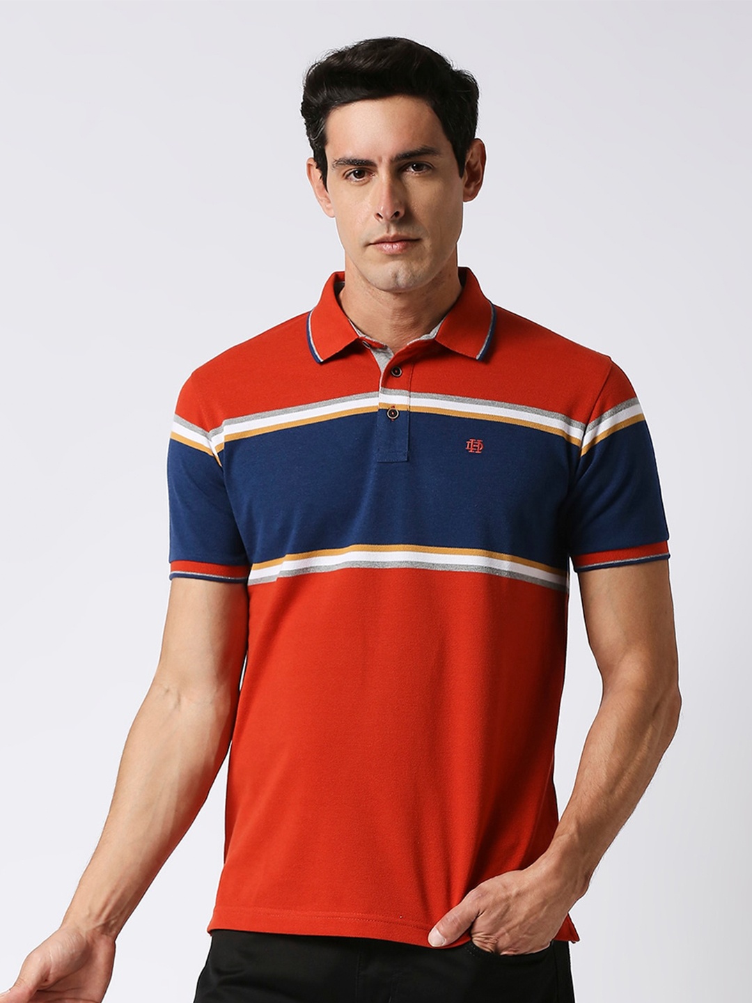 

DRAGON HILL Striped Polo Collar Cotton Slim Fit T-shirt, Red