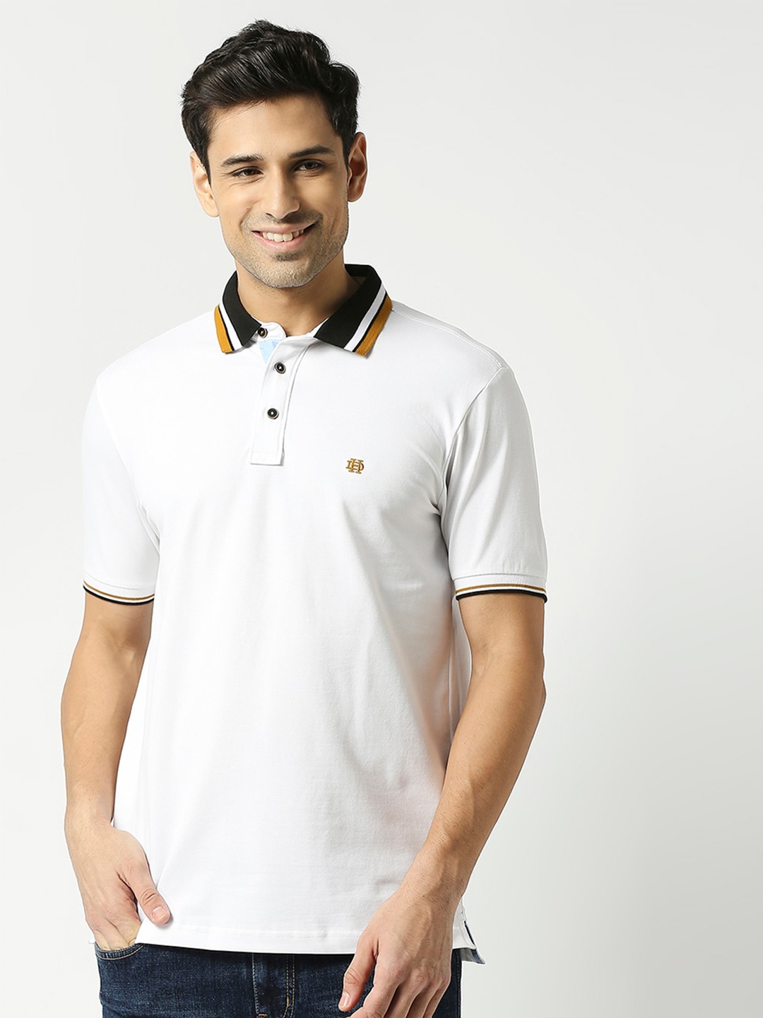 

DRAGON HILL Polo Collar Slim Fit Cotton T-shirt, White
