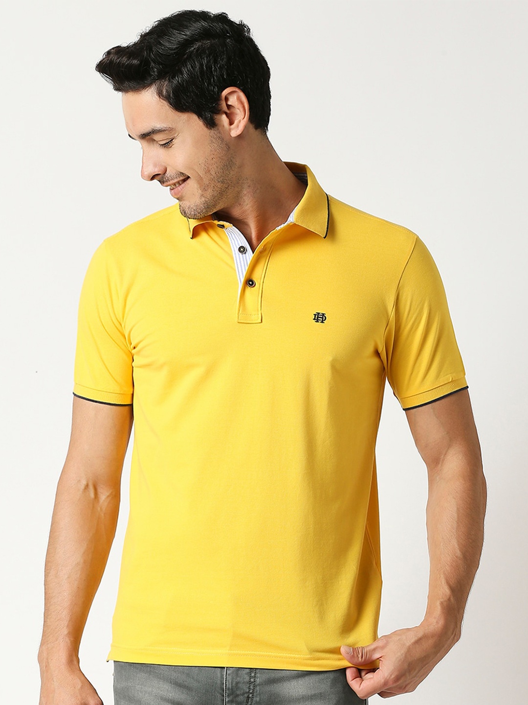 

DRAGON HILL Polo Collar Slim Fit Cotton T-shirt, Yellow