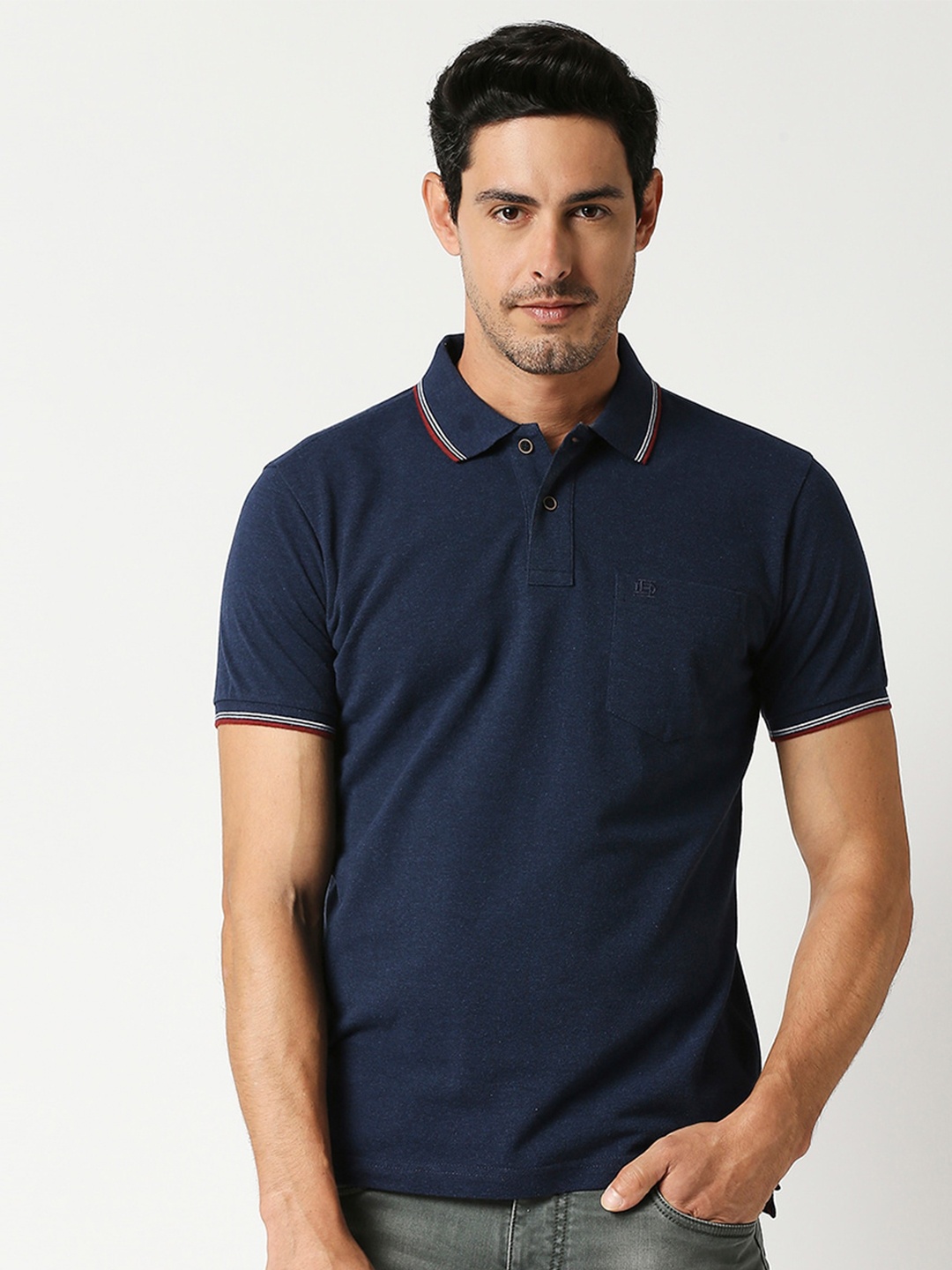 

DRAGON HILL Polo Collar Slim Fit Cotton T-shirt, Navy blue