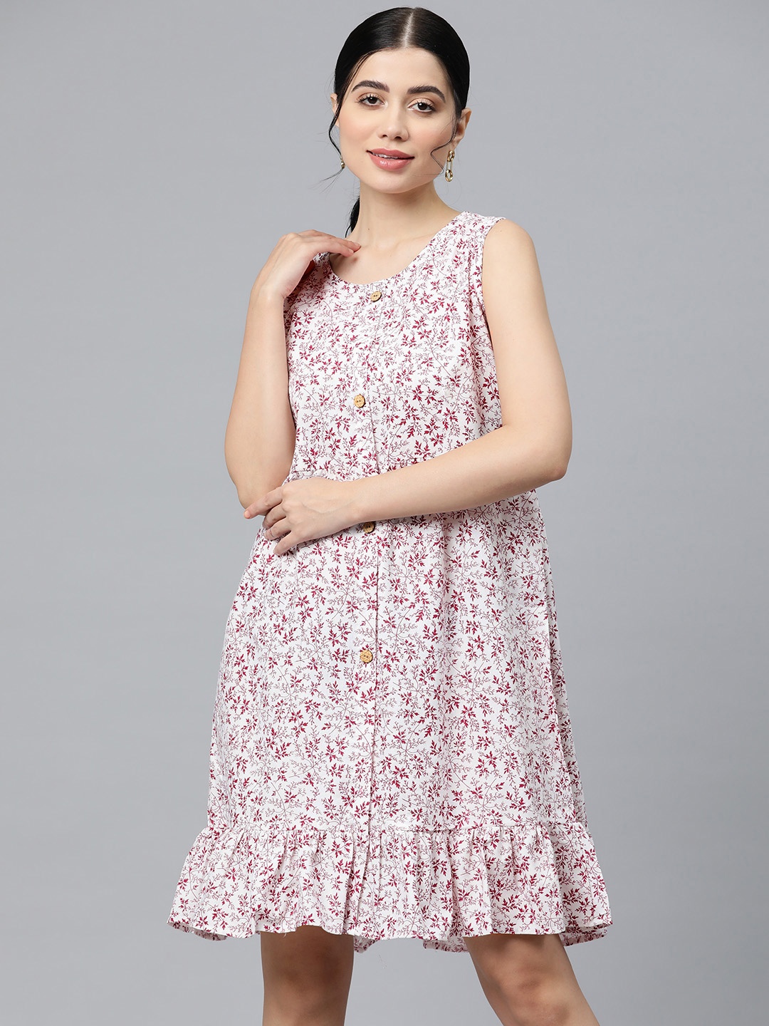 

WEAVETECH IMPEX Floral Print A-Line Dress, Pink