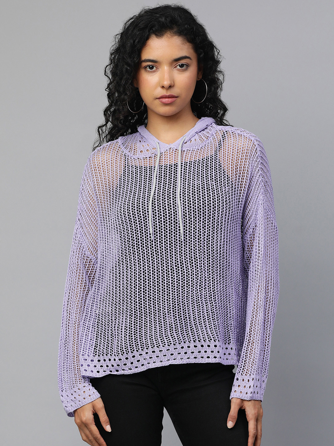 

London Rag Self Design Hooded Top, Purple