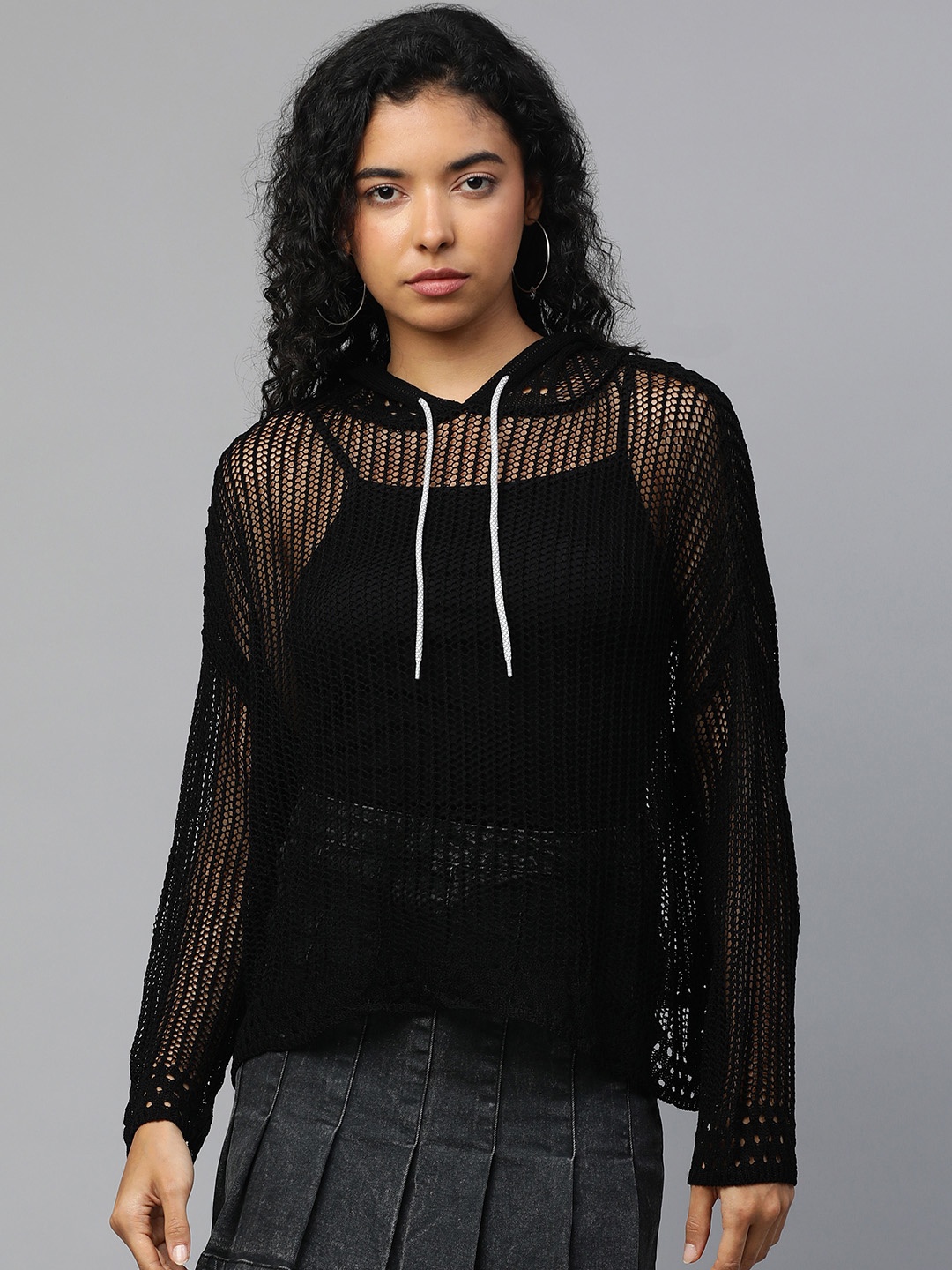 

London Rag Self Design Hooded Top, Black