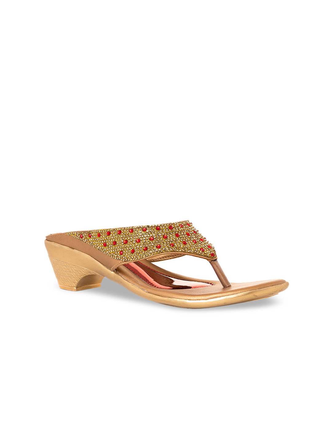 

Khadims Open Toe Embellished Block Heels, Gold