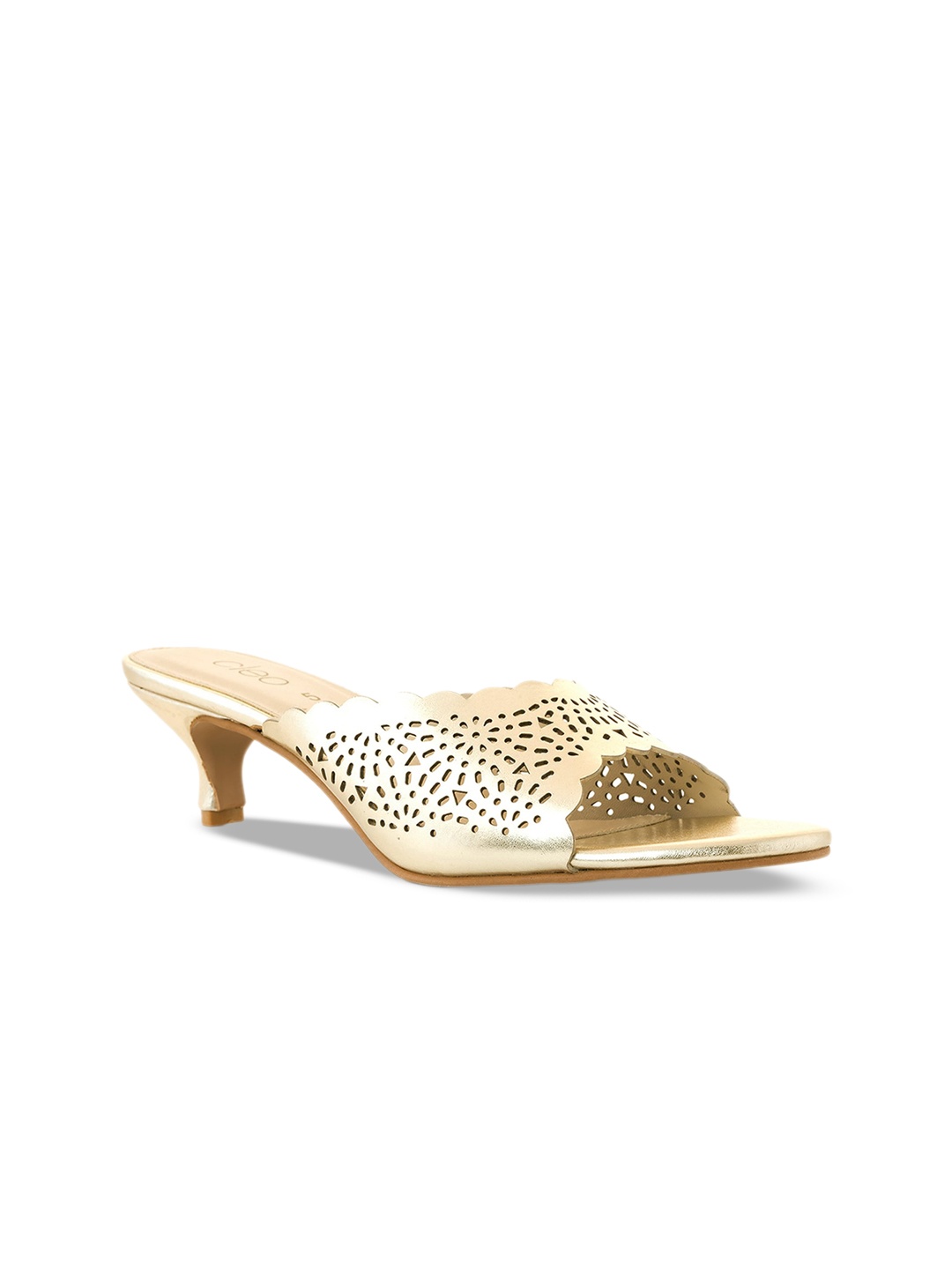 

Khadims Laser Cuts Kitten Heel Mules, Gold