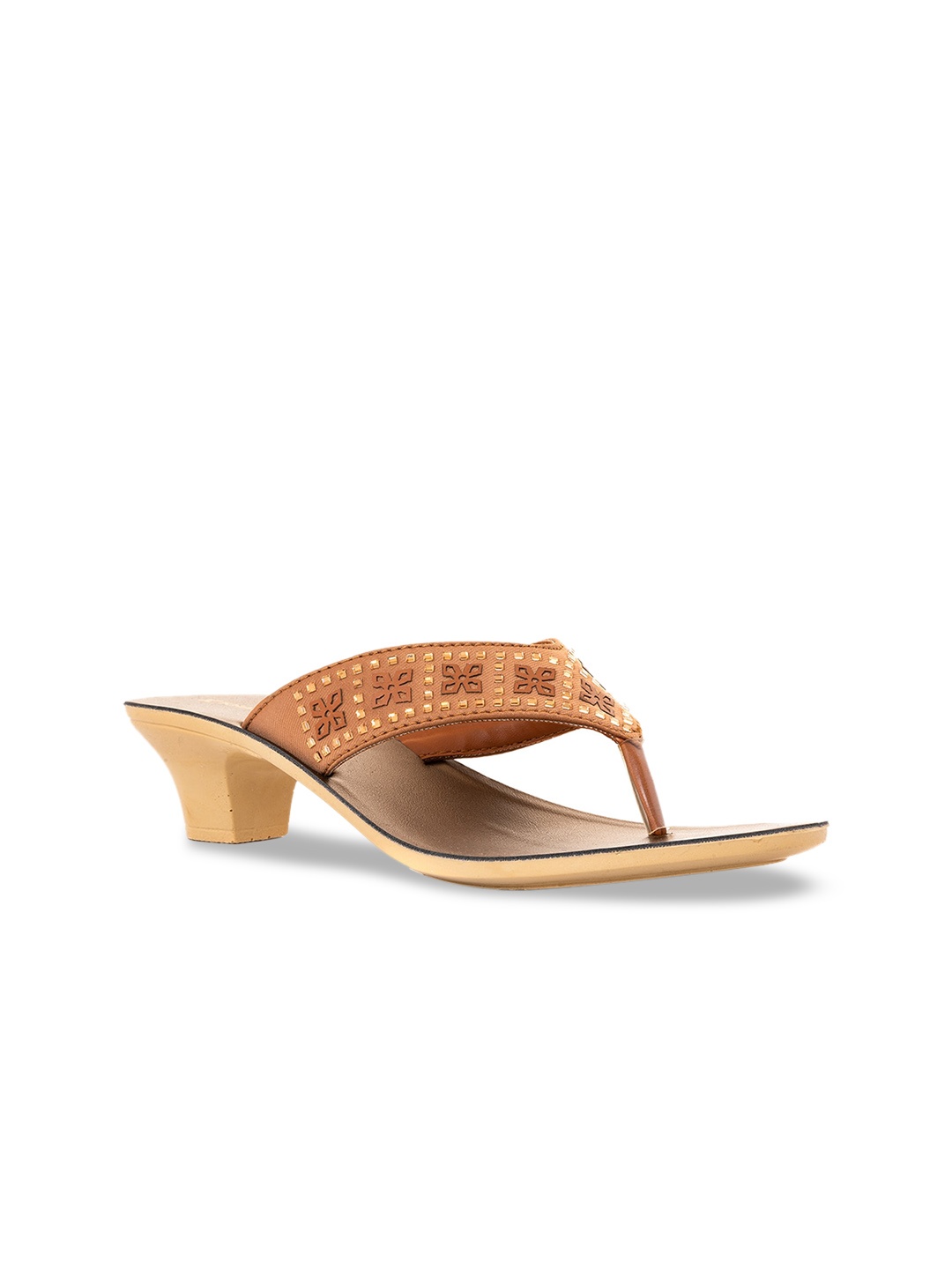 

Khadims Embellished Open Toe Block Heels, Brown