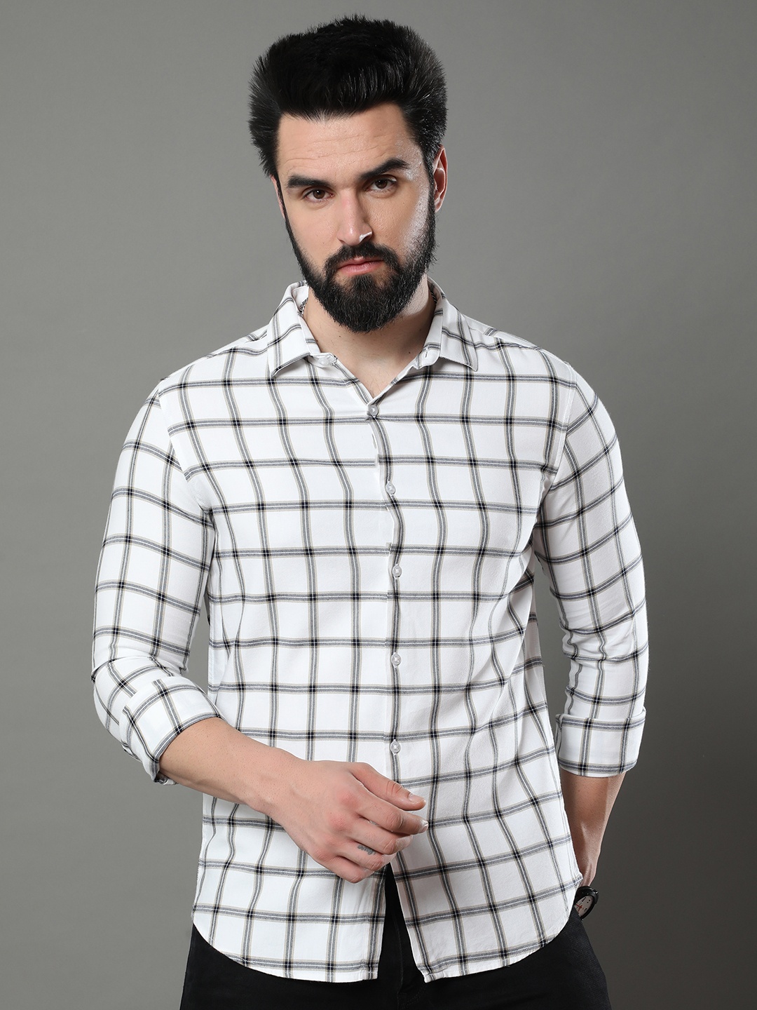 

Bushirt Classic Tartan Checks Pure Cotton Casual Shirt, White