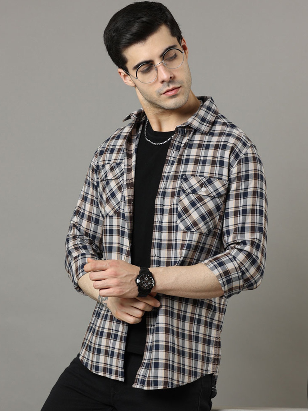 

Bushirt Classic Tartan Checks Pure Cotton Casual Shirt, Black