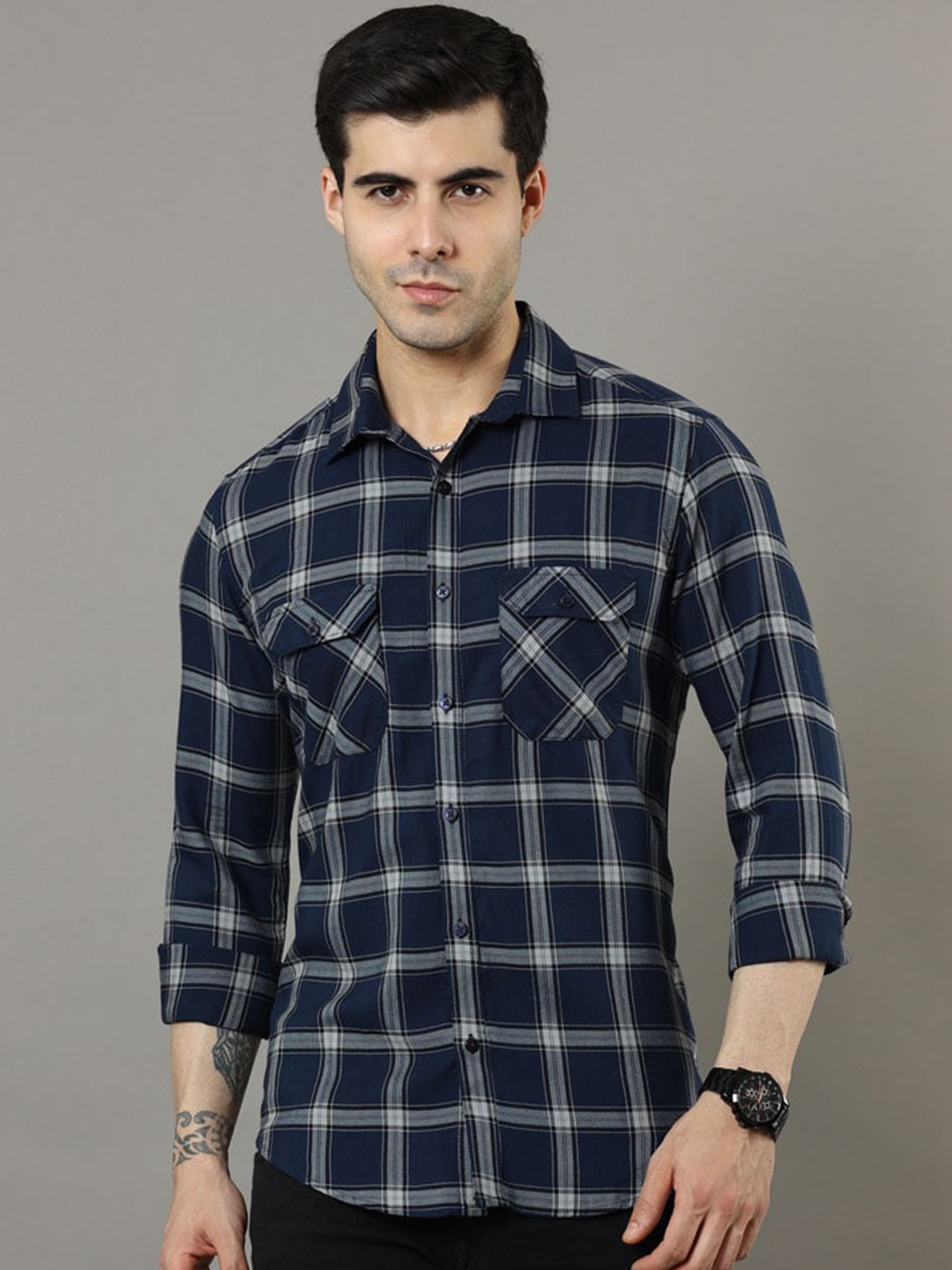 

Bushirt Classic Tartan Checks Pure Cotton Casual Shirt, Blue