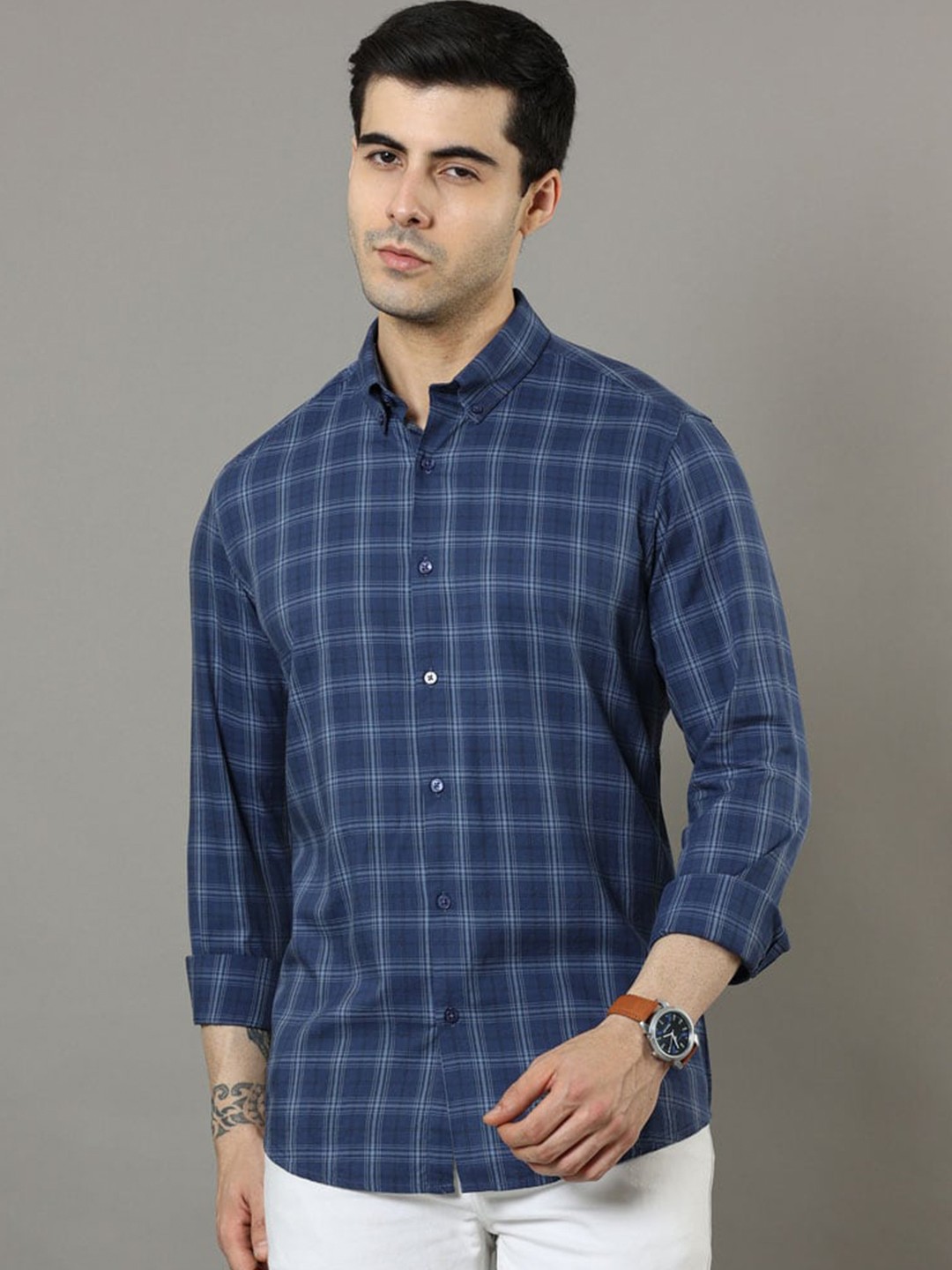 

Bushirt Classic Tartan Checks Pure Cotton Casual Shirt, Blue