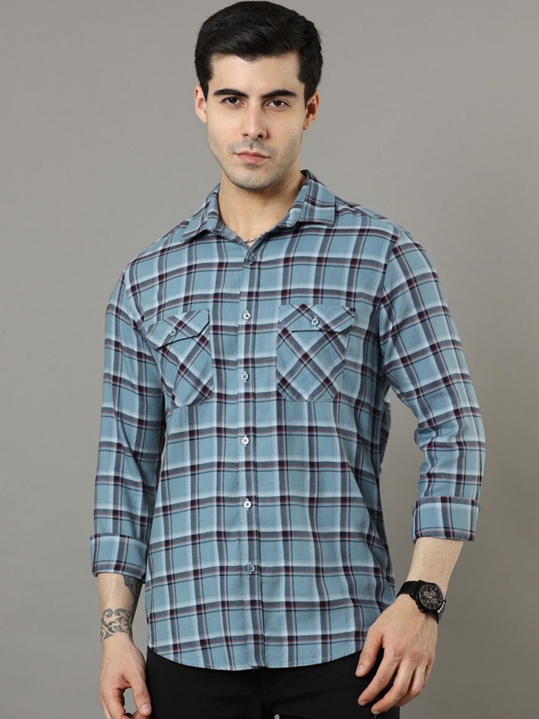 

Bushirt Classic Tartan Checks Pure Cotton Casual Shirt, Blue