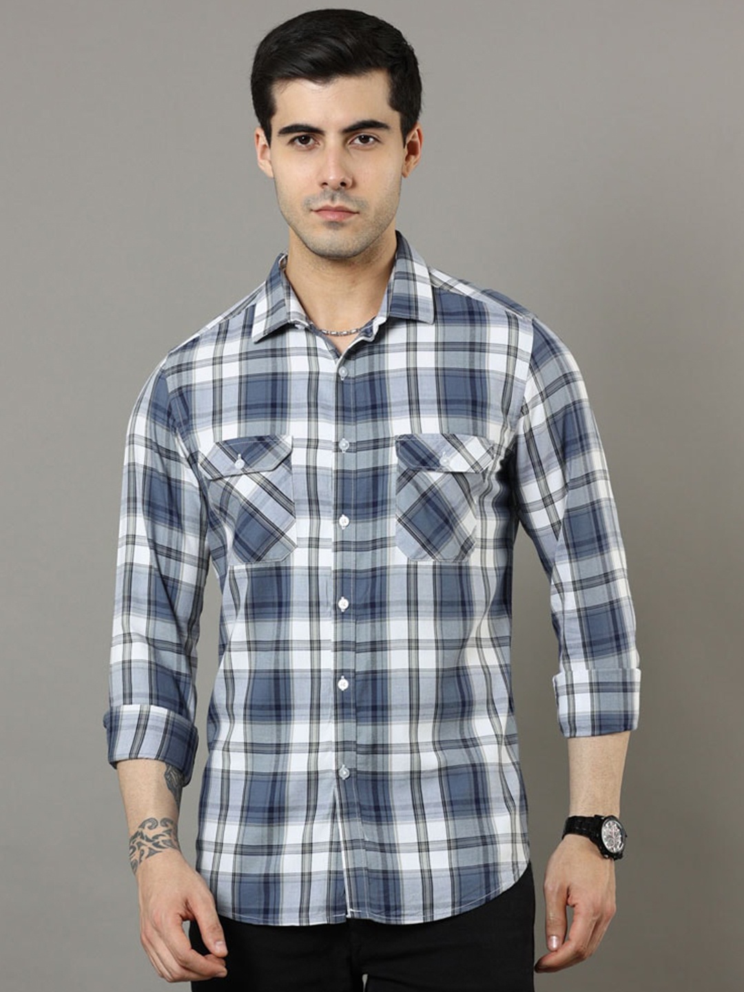 

Bushirt Classic Tartan Checks Pure Cotton Casual Shirt, White