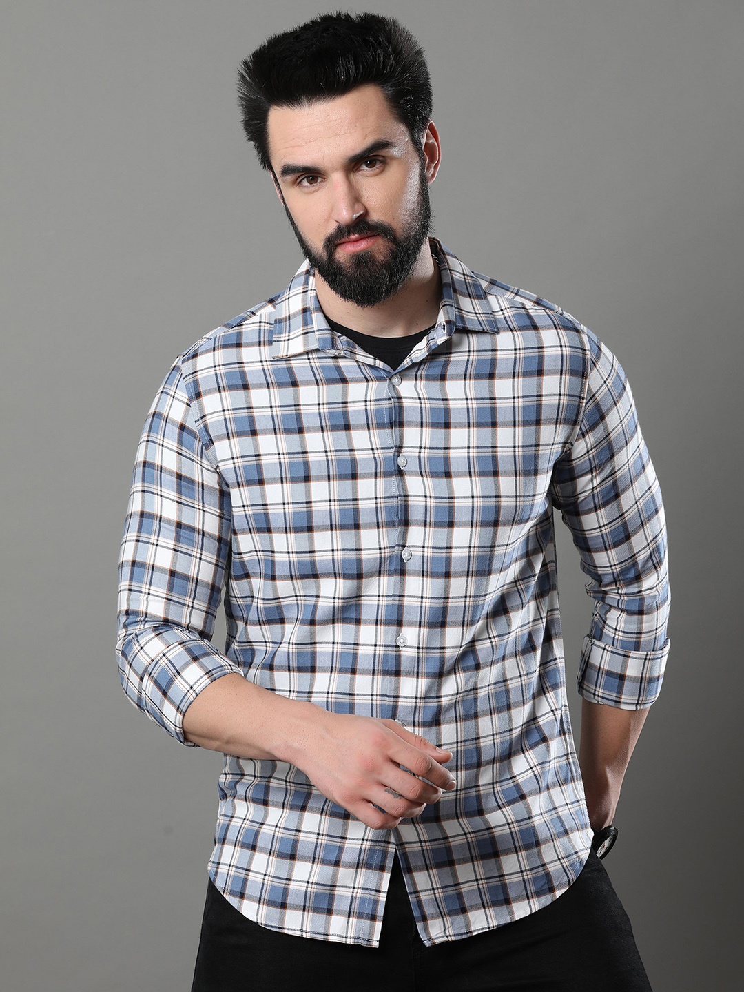 

Bushirt Classic Tartan Checks Pure Cotton Casual Shirt, Blue