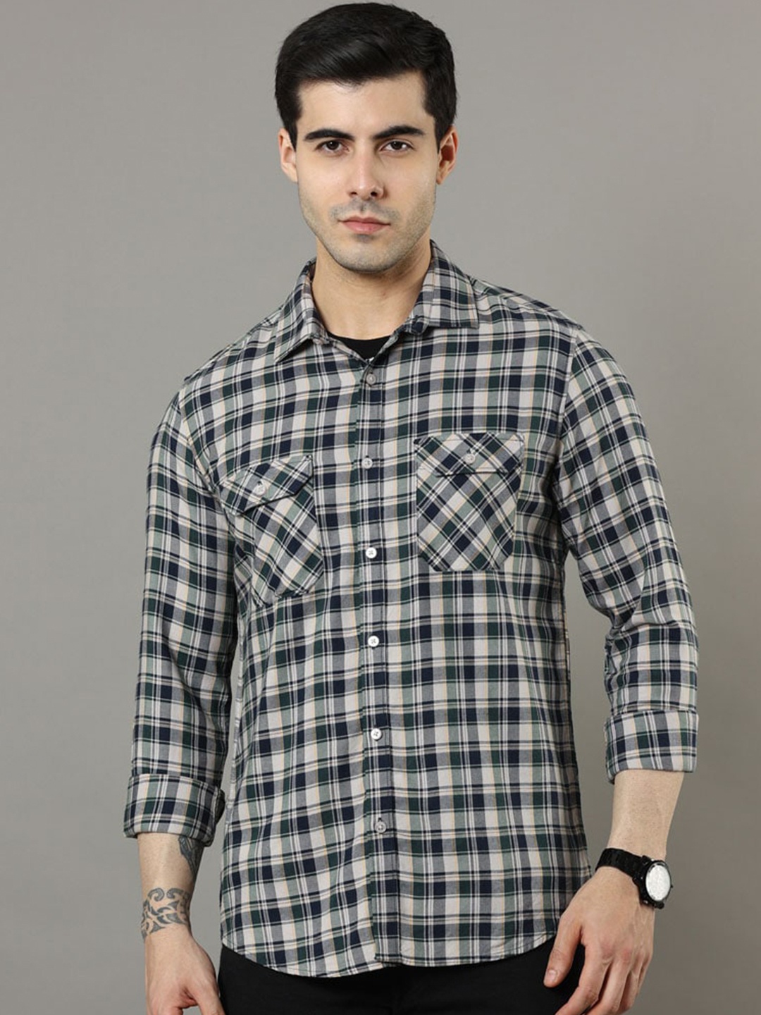 

Bushirt Classic Tartan Checks Pure Cotton Casual Shirt, Green