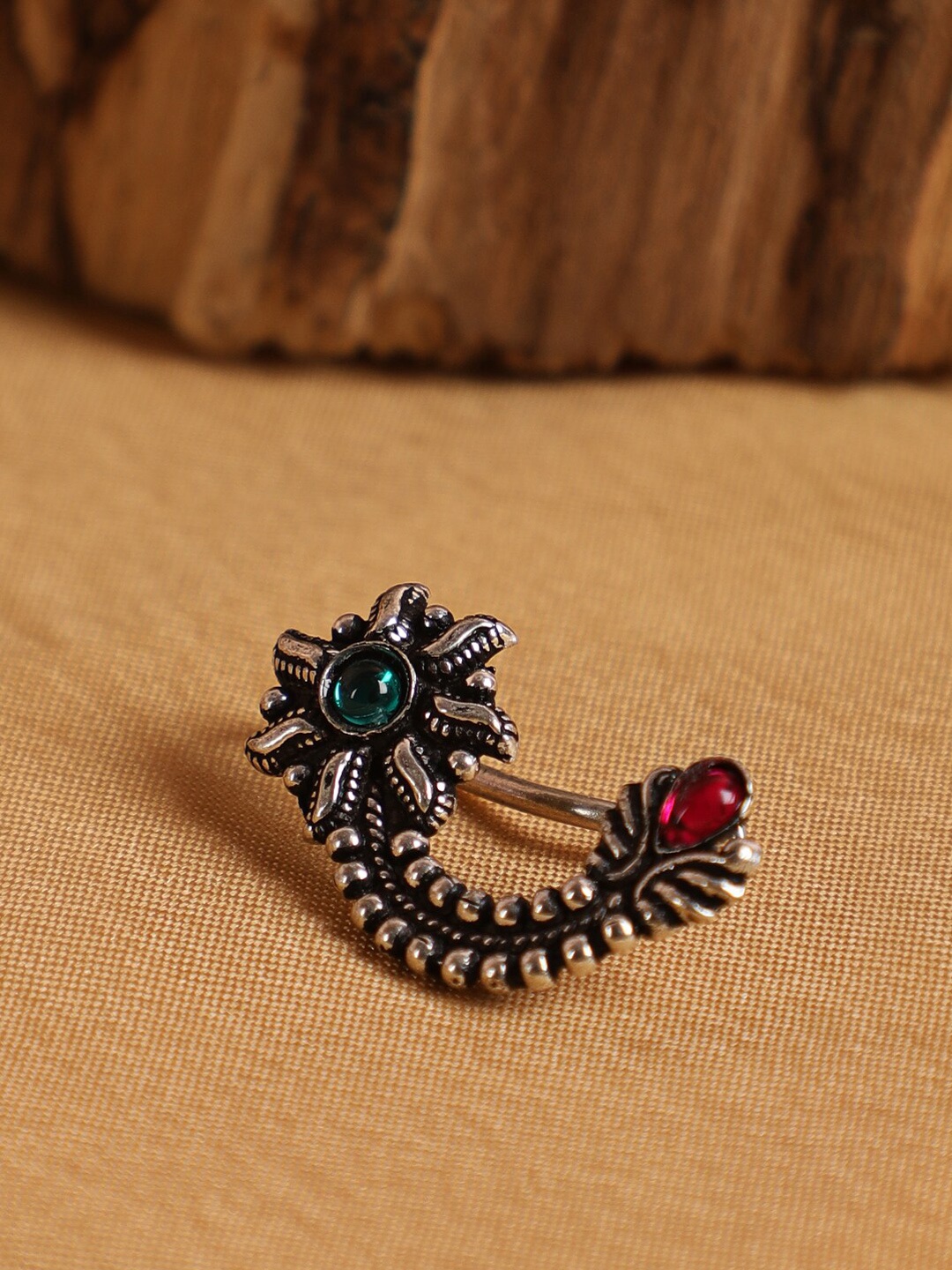 

Anouk Oxidized Silver-Plated Stone-Studded Nose Stud