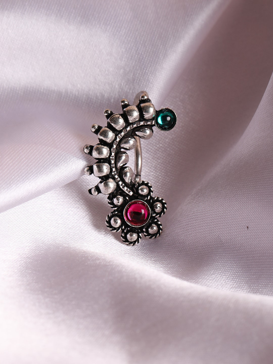 

Anouk Silver-Plated Oxidized Stone-Studded Nose Stud