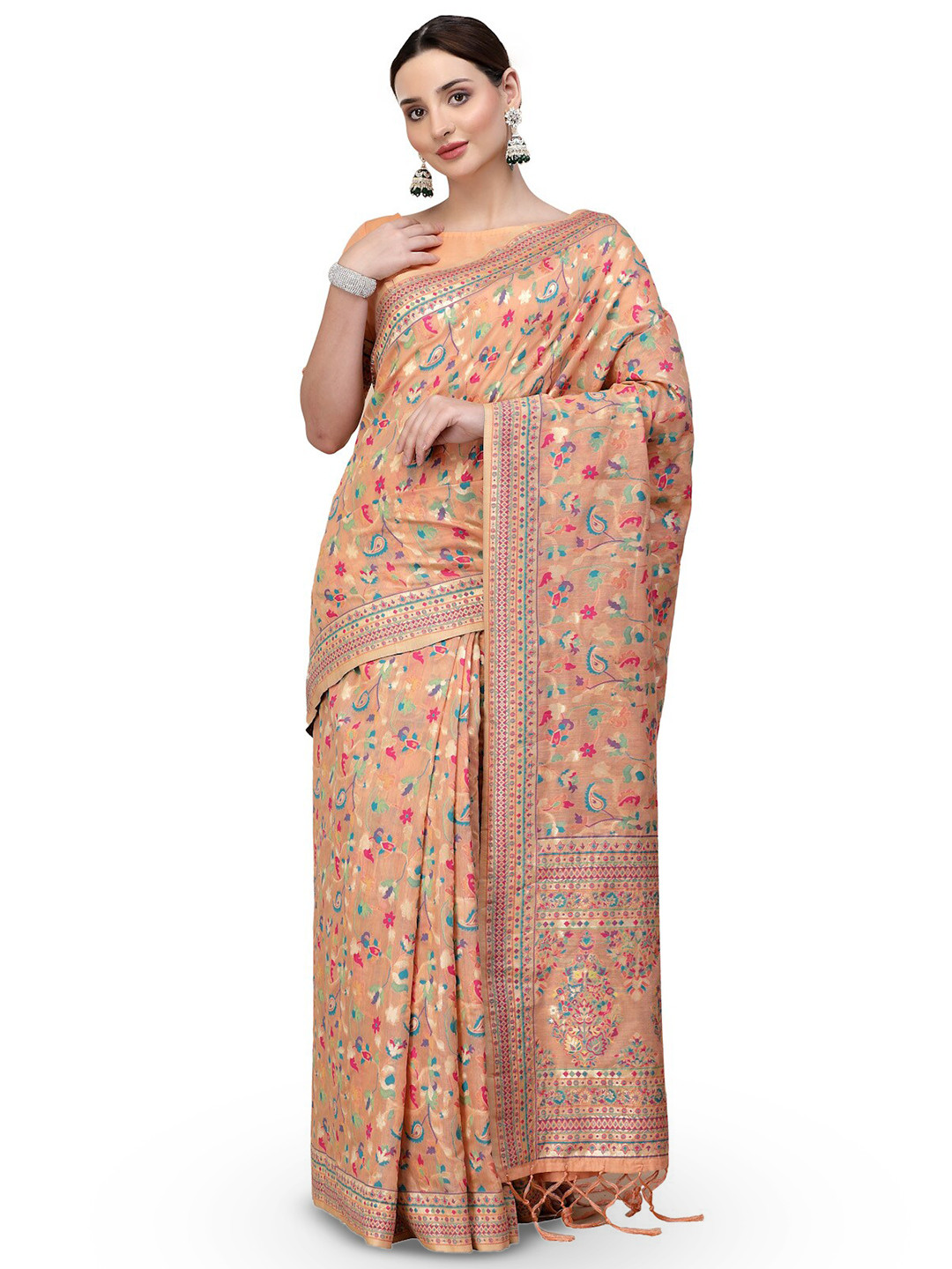 

Nimayaa Floral Woven Design Saree, Peach