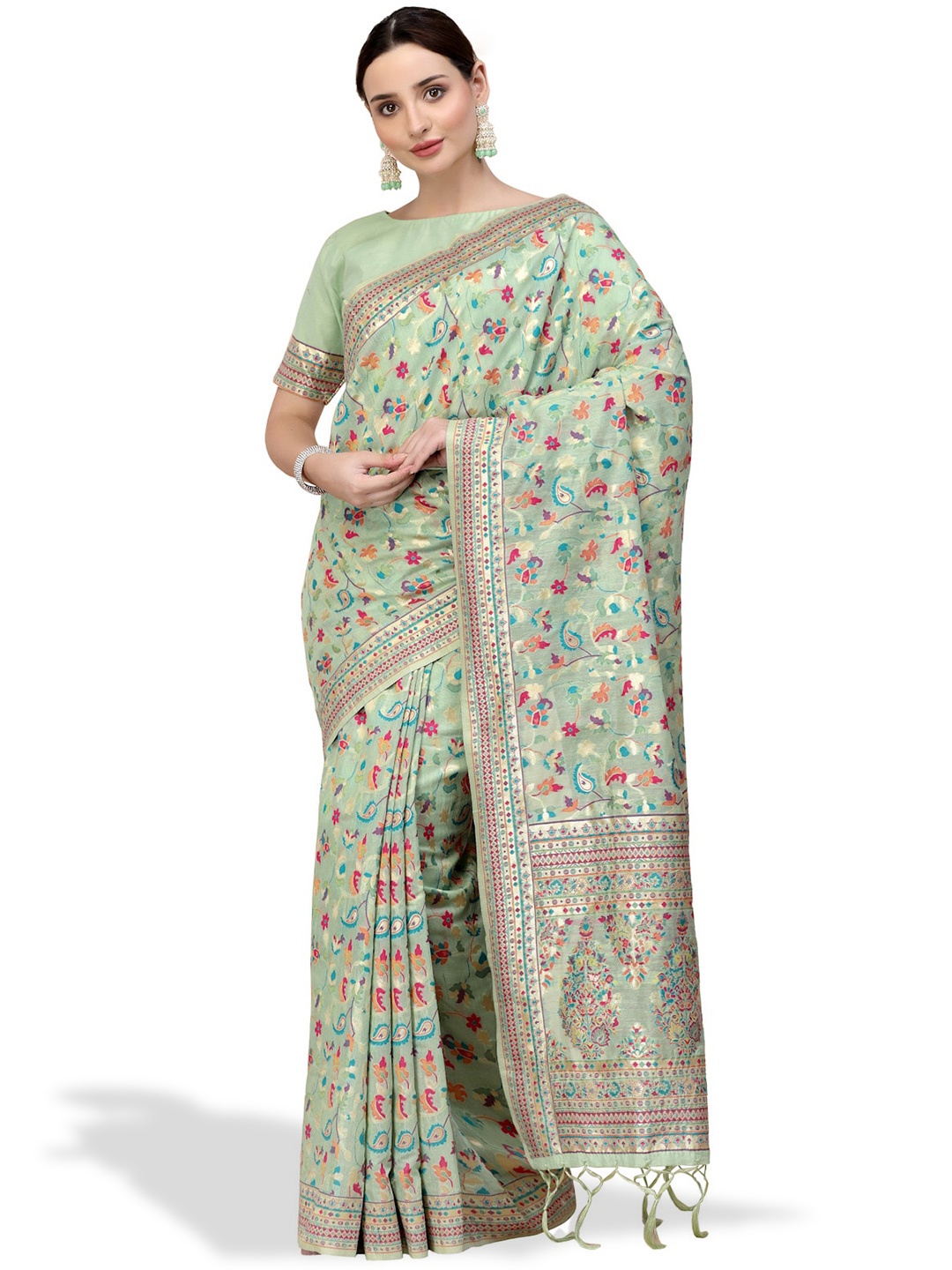 

Nimayaa Floral Woven Design Saree, Sea green