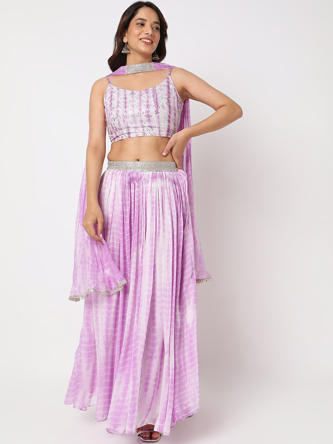 

Ethnicity Dyed Sequinned Ready To Wear Lehenga Choli With Dupatta, Purple