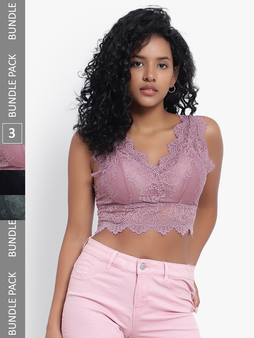 

PARKHA Black & Pink Bralette Bra Full Coverage Heavily Padded