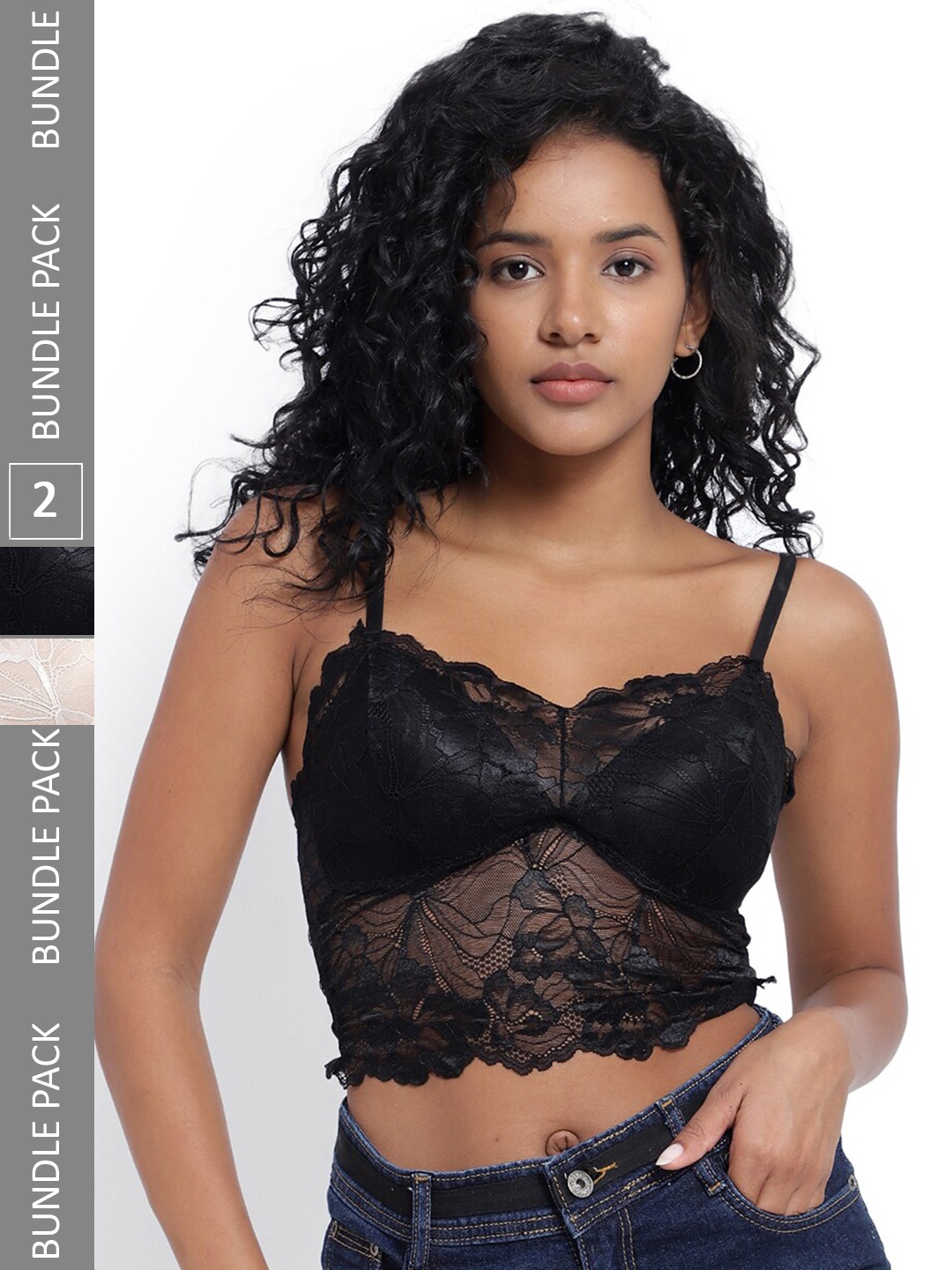 

PARKHA Pack Of 2 Full Coverage Heavily Padded All Day Comfort Dry-Fit Lace Bralette Bra, Black