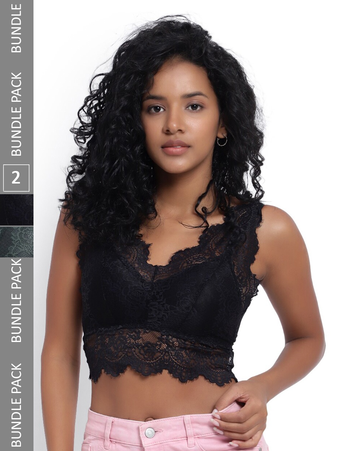 

PARKHA Pack Of 2 Full Coverage Heavily Padded All Day Comfort Dry-Fit Lace Bralette Bra, Black