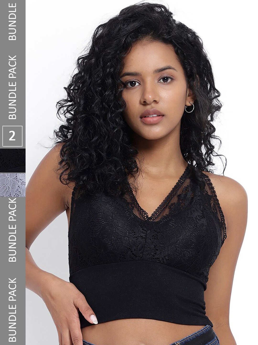 

PARKHA Pack Of 2 Full Coverage Heavily Padded All Day Comfort Dry-Fit Lace Bralette Bra, Black
