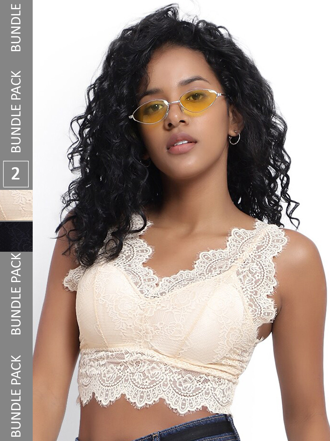 

PARKHA Pack Of 2 Full Coverage Heavily Padded All Day Comfort Dry-Fit Lace Bralette Bra, Cream