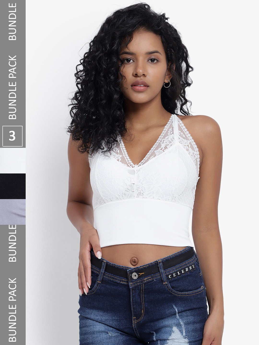 

PARKHA Pack Of 3 Bralette Full Coverage Dry Fit Heavily Lacey Padded Bra, White