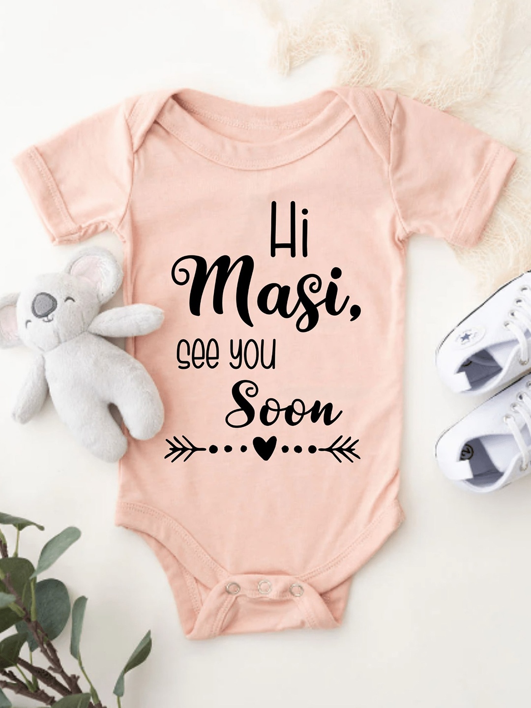 

KNITROOT Infants Kids Typography Printed Cotton Bodysuit, Peach