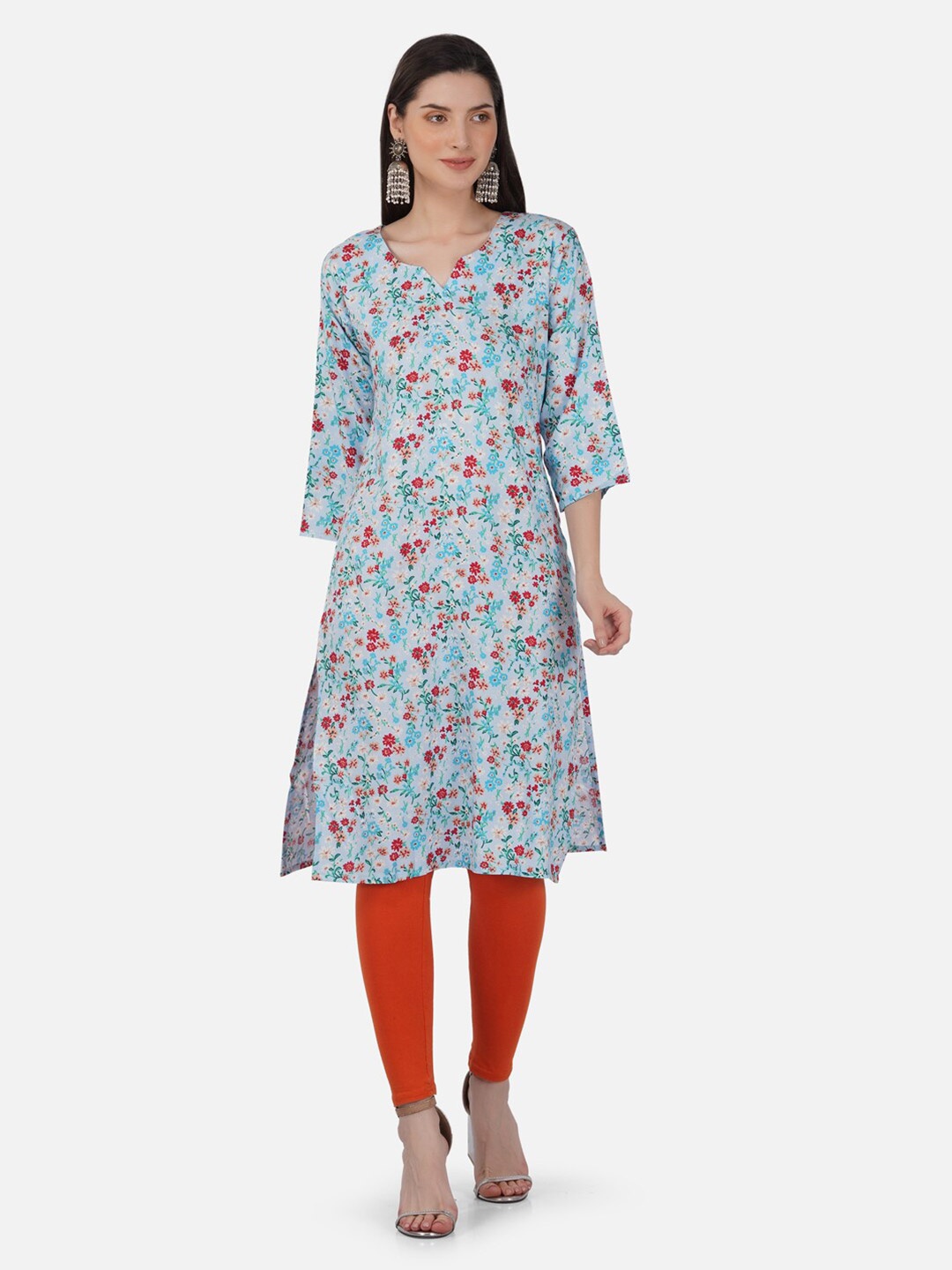 

Romaisa Floral Printed Notched Neck Kurta, Blue