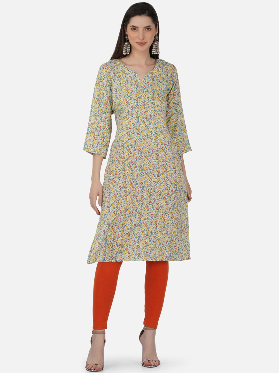 

Romaisa Floral Printed Notched Neck Kurta, Yellow