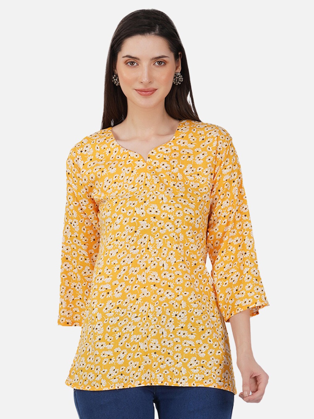 

Romaisa Floral Printed Sweetheart Neck Top, Yellow