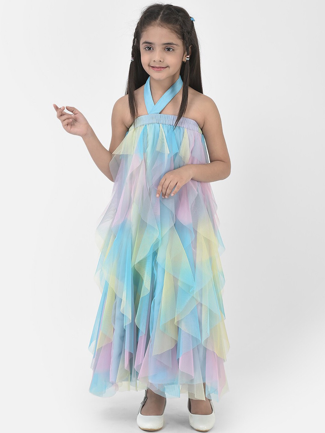 

Eavan Girls Halter Neck Net Maxi Dress, Blue