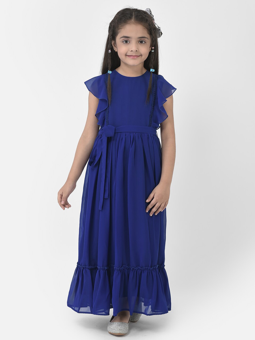 

Eavan Girls Flutter Sleeve Georgette Maxi Dress With Belt, Blue