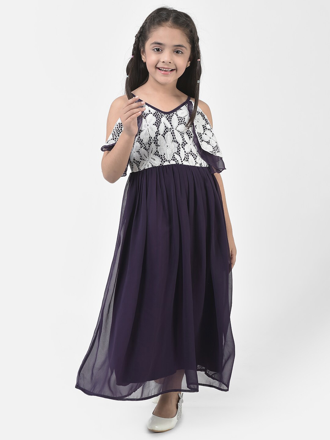 

Eavan Girls Self Design Net Fit & Flare Maxi Dress, Purple