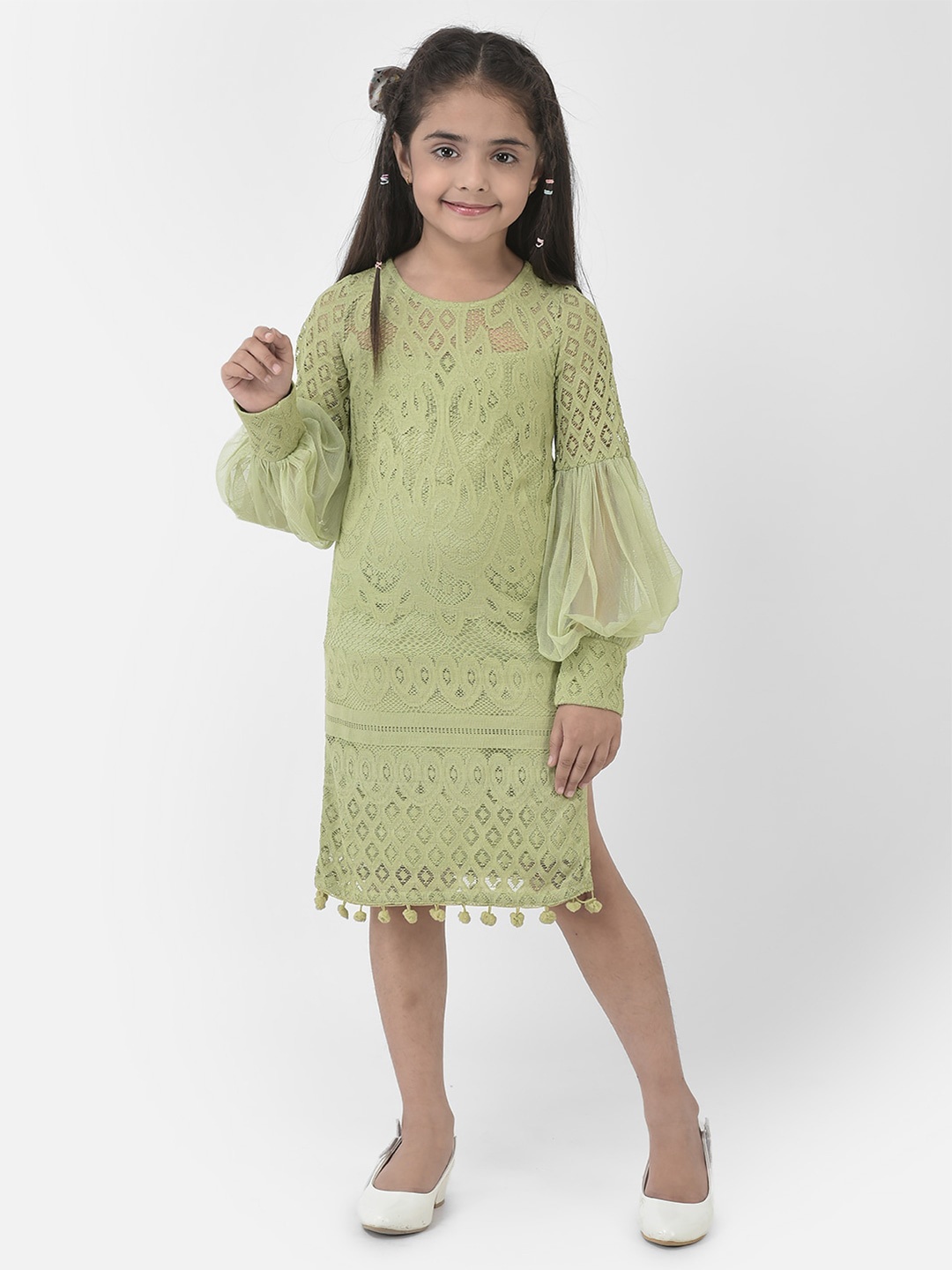 

Eavan Girls Bell Sleeve Net Sheath Dress, Green