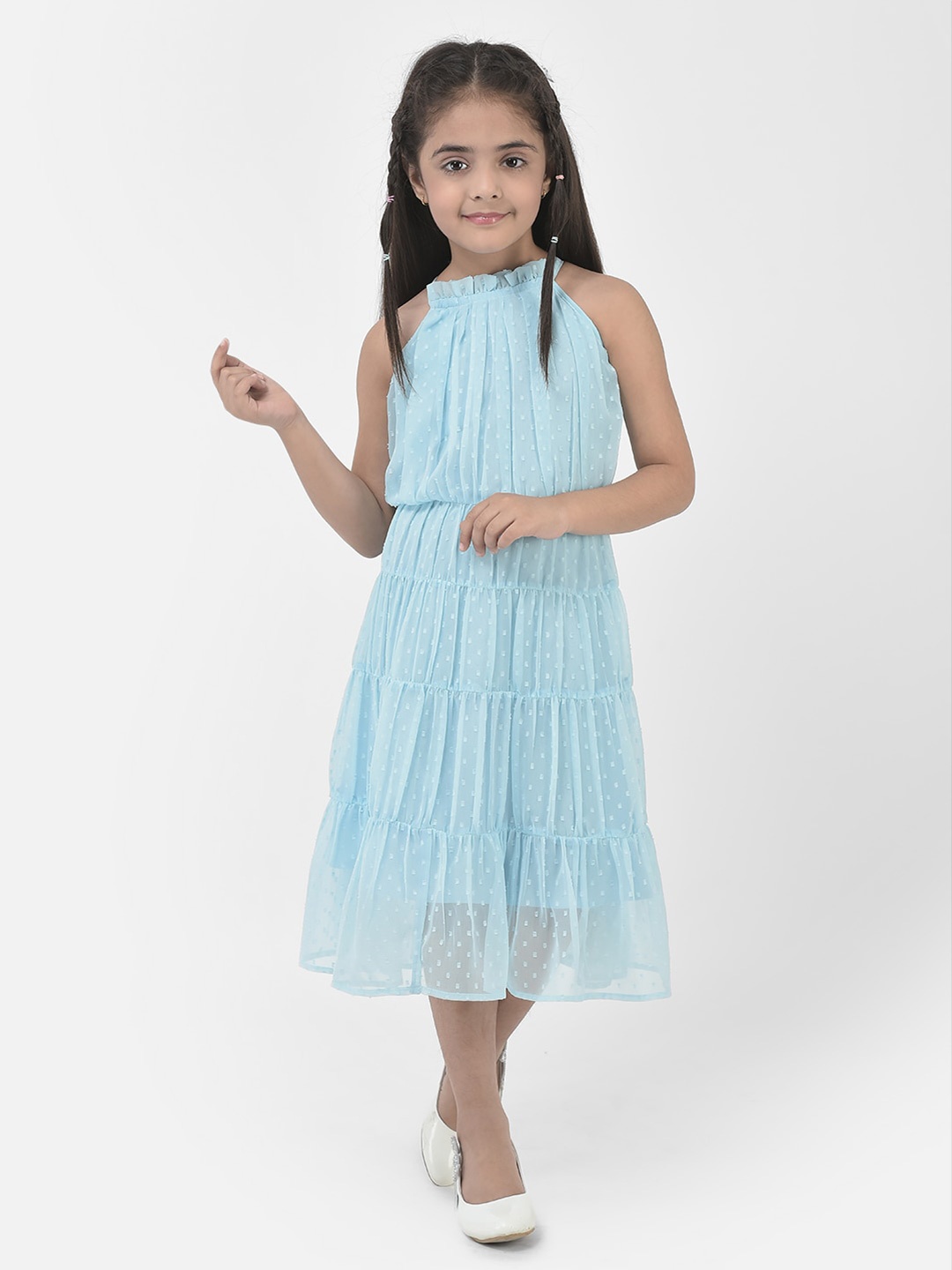 

Eavan Girls Tiered Georgette Fit & Flare Midi Dress, Turquoise blue