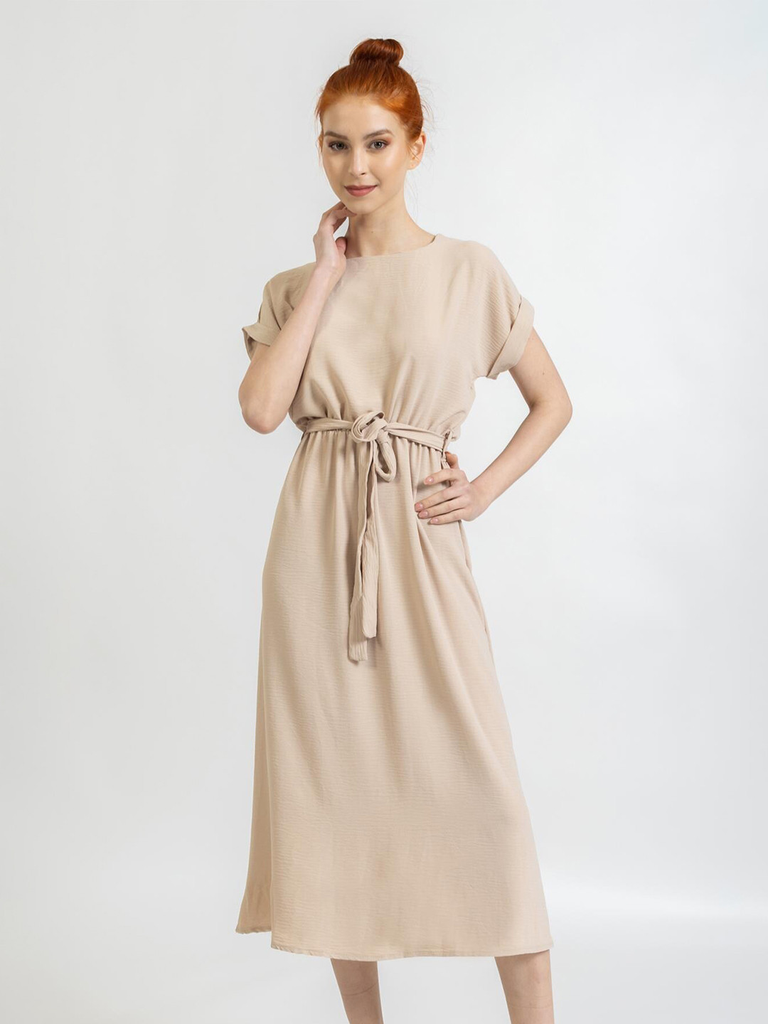 

PRET A TUER A-Line Midi Dress With Belt, Beige