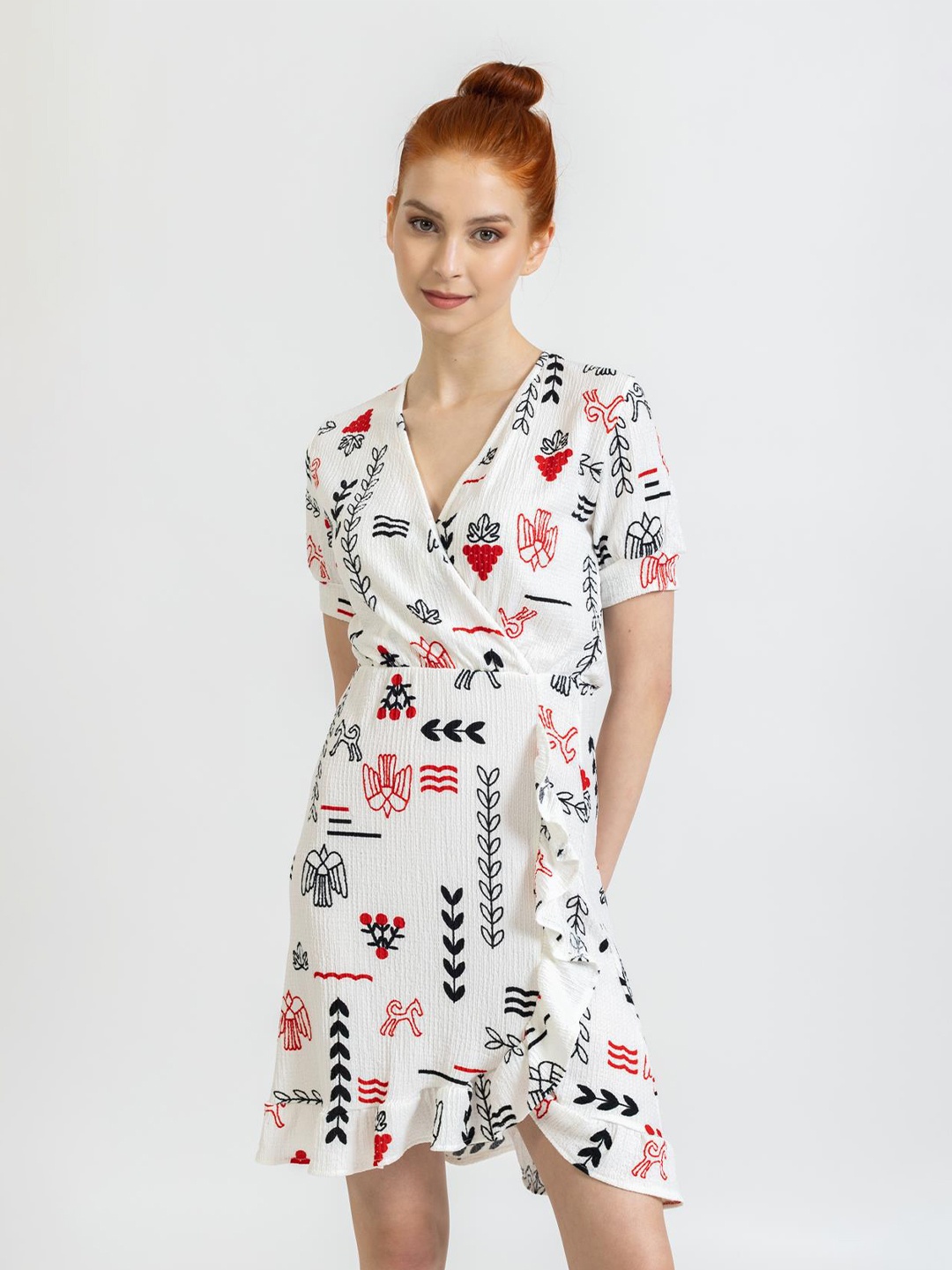 

PRET A TUER Conversational Printed Ruffle Wrap Dress, White