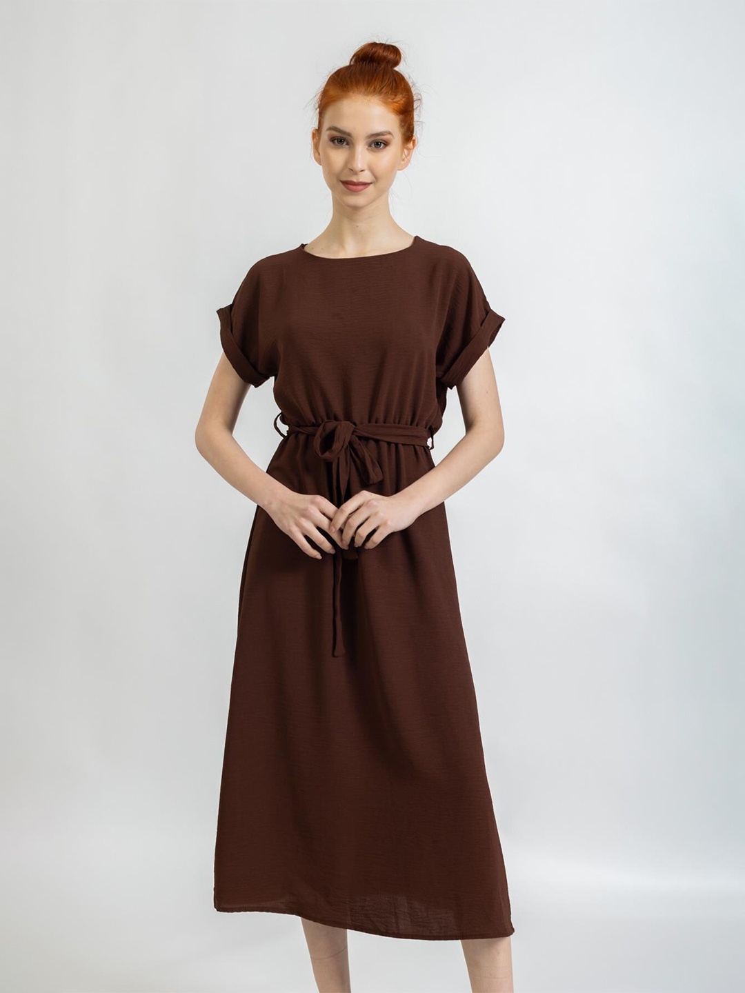 

PRET A TUER Fit & Flare Midi Dress With Belt, Brown