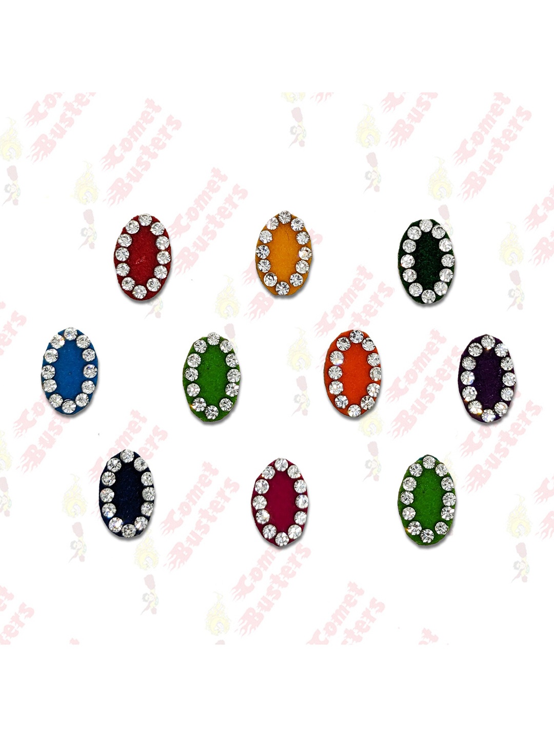 

Comet Busters 10 Pcs Embellished Reusable Designer Bindis - Multicoloured, Multi