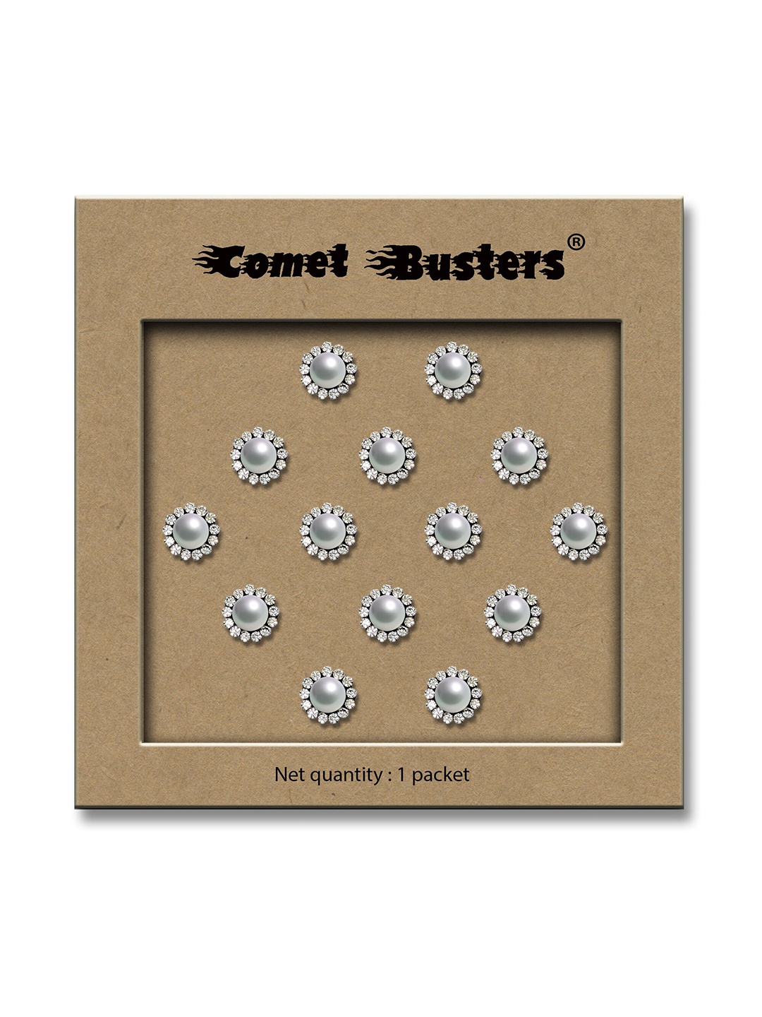 

Comet Busters 14 Pcs Embellished Reusable Designer Bindis - Silver-Toned